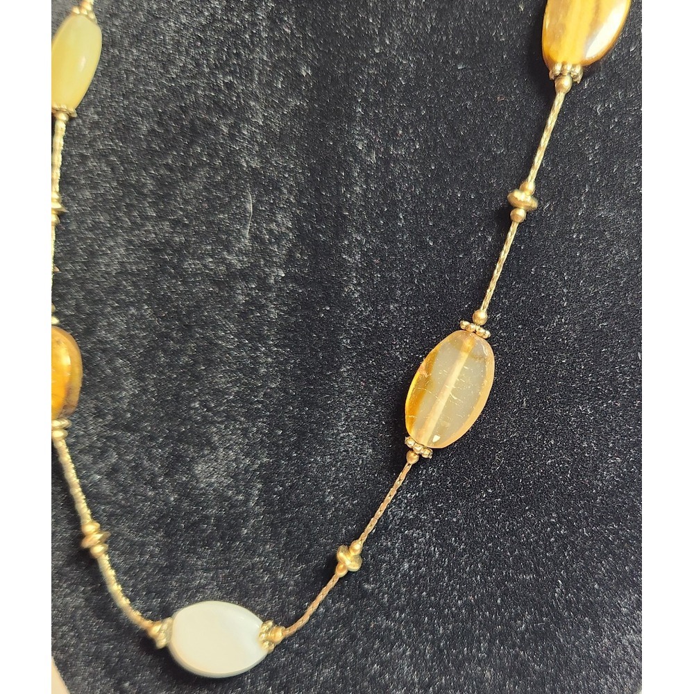 Monet Tiger Eye, MOP & Quartz Ovals‎ on Gold Tone Chain Necklace 7.5" - Picture 2 of 5